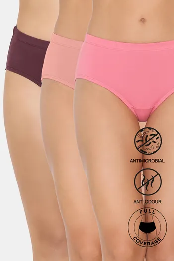 Buy Zivame Medium Rise Full Coverage Hipster Panty (Pack of 3) - Multicolor